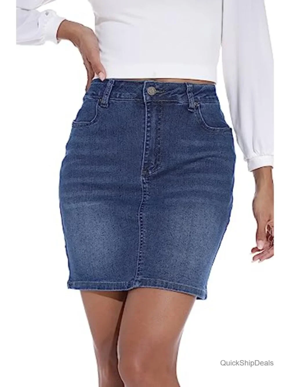 Women's Stretch High Waisted Denim Mini Skirt Slim Fit Pencil Jean Skirt with